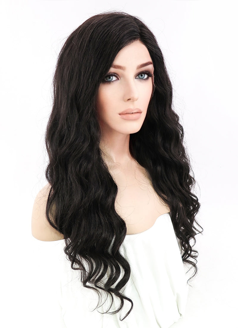 20" Long Curly Off Black Lace Front Remy Natural Hair Wig HH028
