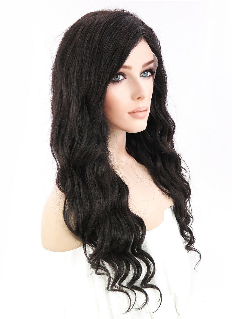 20" Long Curly Off Black Lace Front Remy Natural Hair Wig HH028
