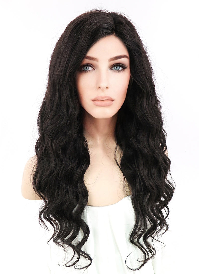 20" Long Curly Off Black Lace Front Remy Natural Hair Wig HH028
