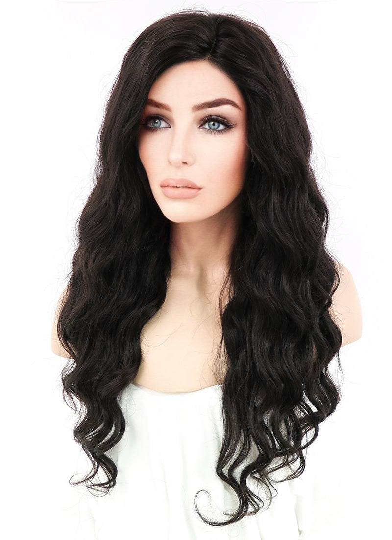 20" Long Curly Off Black Lace Front Remy Natural Hair Wig HH028