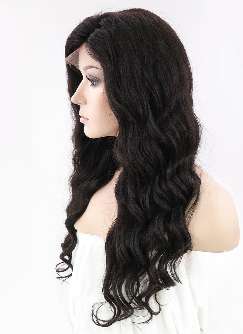 20" Long Curly Off Black Lace Front Remy Natural Hair Wig HH028
