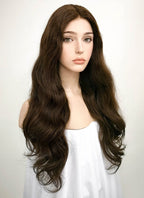 24" Long Curly Mocha Brown Lace Front Remy Natural Hair Wig HH050