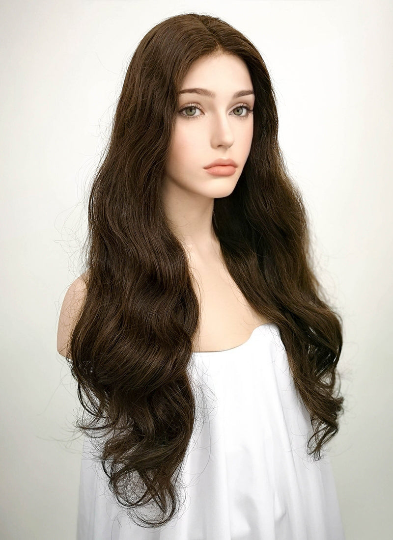 24" Long Curly Mocha Brown Lace Front Remy Natural Hair Wig HH050