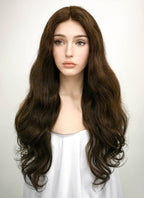 24" Long Curly Mocha Brown Lace Front Remy Natural Hair Wig HH050
