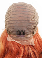 24" Long Wavy Two Tone Orange Lace Front Remy Natural Hair Wig HH096 - wifhair