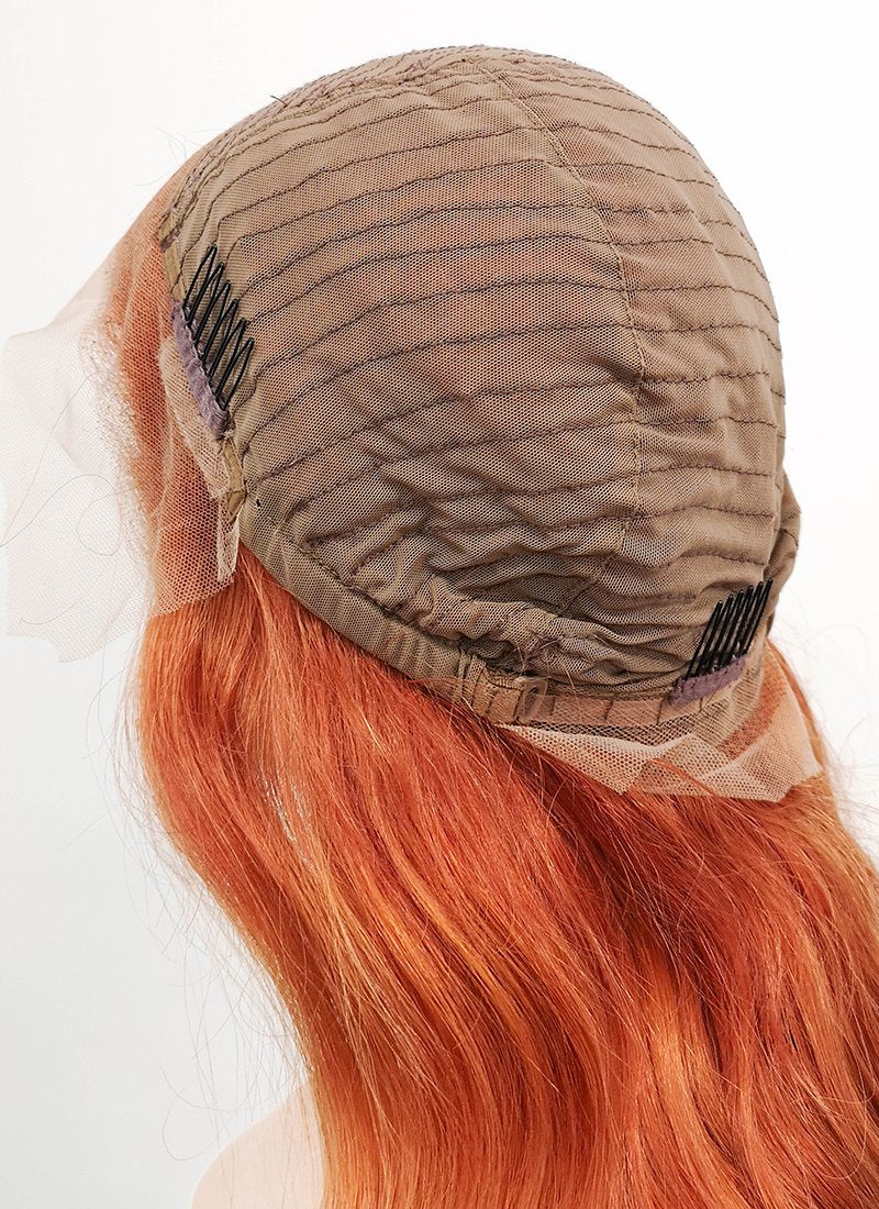 24" Long Wavy Two Tone Orange Lace Front Remy Natural Hair Wig HH096 - wifhair
