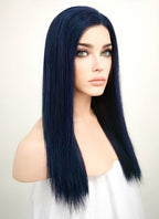 14" Long Straight Dark Blue Lace Front Remy Natural Hair Wig HH135