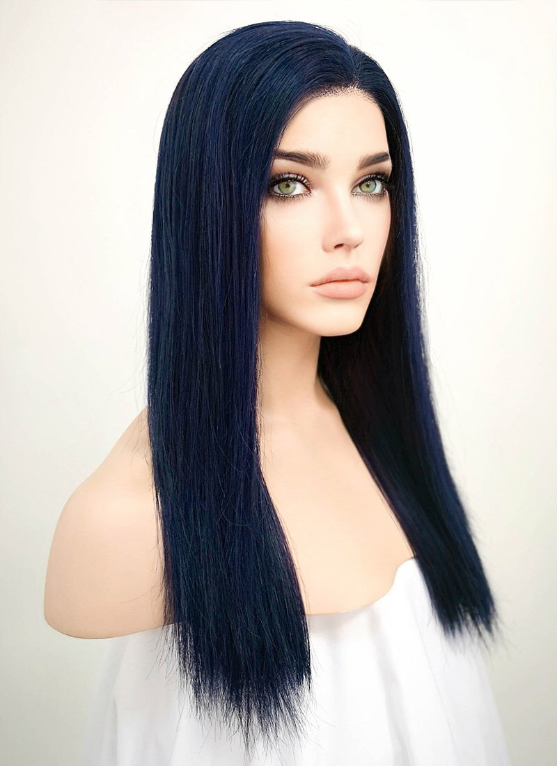 14" Long Straight Dark Blue Lace Front Remy Natural Hair Wig HH135