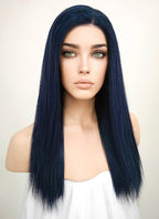 14" Long Straight Dark Blue Lace Front Remy Natural Hair Wig HH135