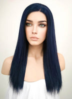 14" Long Straight Dark Blue Lace Front Remy Natural Hair Wig HH135