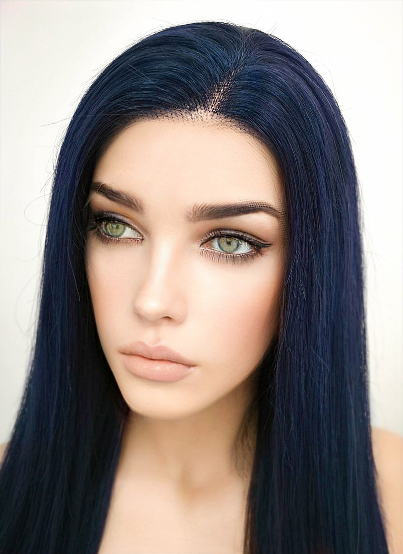 14" Long Straight Dark Blue Lace Front Remy Natural Hair Wig HH135
