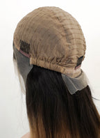 24" Long Straight Chestnut Brown With Dark Roots Lace Front Remy Natural Hair Wig HH136 - wifhair