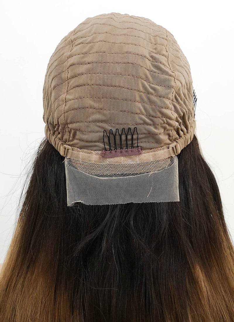 24" Long Straight Chestnut Brown With Dark Roots Lace Front Remy Natural Hair Wig HH136 - wifhair