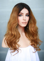 16" Long Wavy Blonde With Dark Roots Full Lace Remy Natural Hair Wig HH141