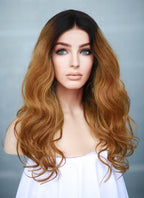 16" Long Wavy Blonde With Dark Roots Full Lace Remy Natural Hair Wig HH141