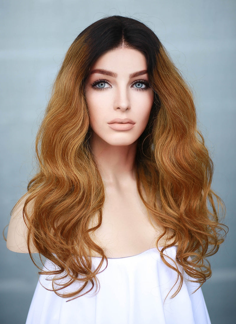 16" Long Wavy Blonde With Dark Roots Full Lace Remy Natural Hair Wig HH141