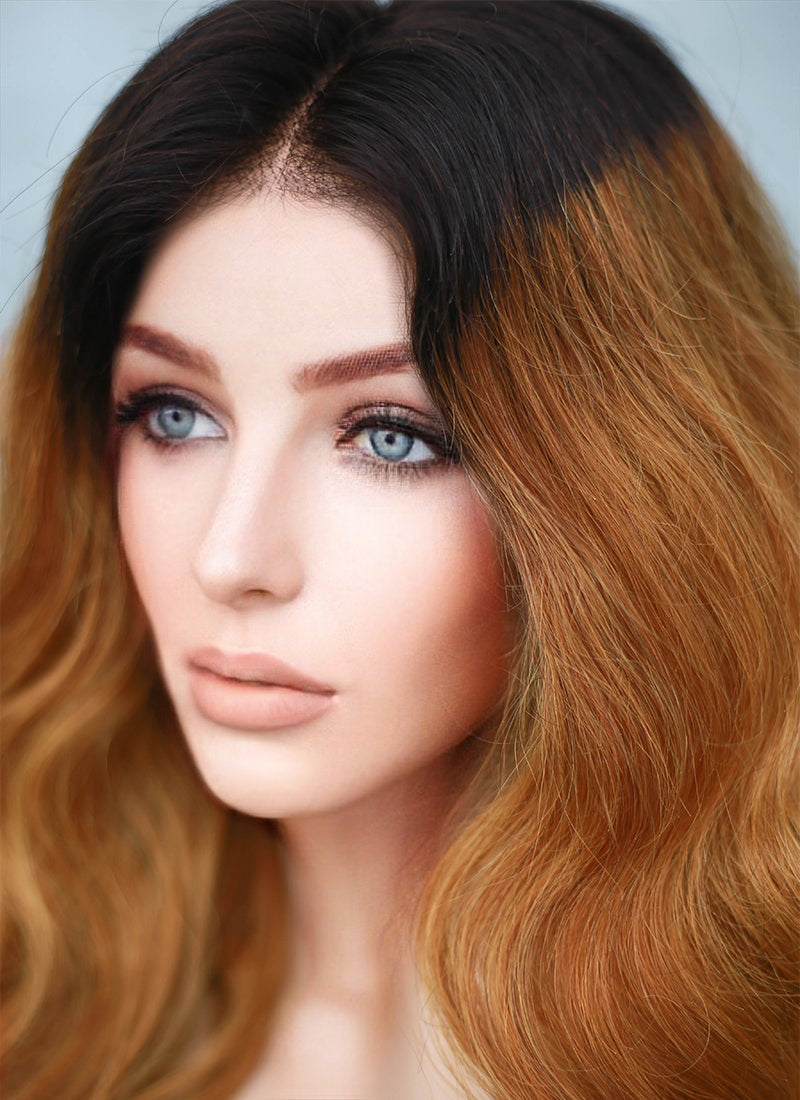 16" Long Wavy Blonde With Dark Roots Full Lace Remy Natural Hair Wig HH141