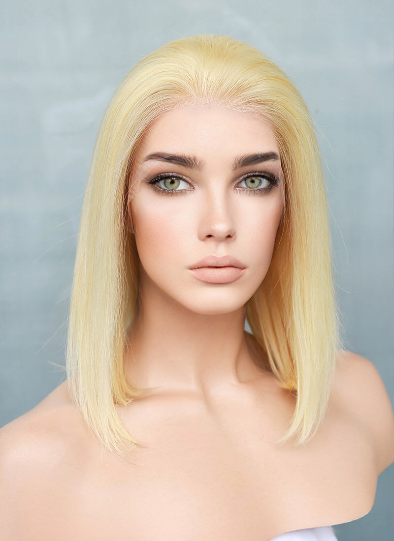10" Medium Straight Bleach Blonde Bob Lace Front Remy Natural Hair Wig HH152