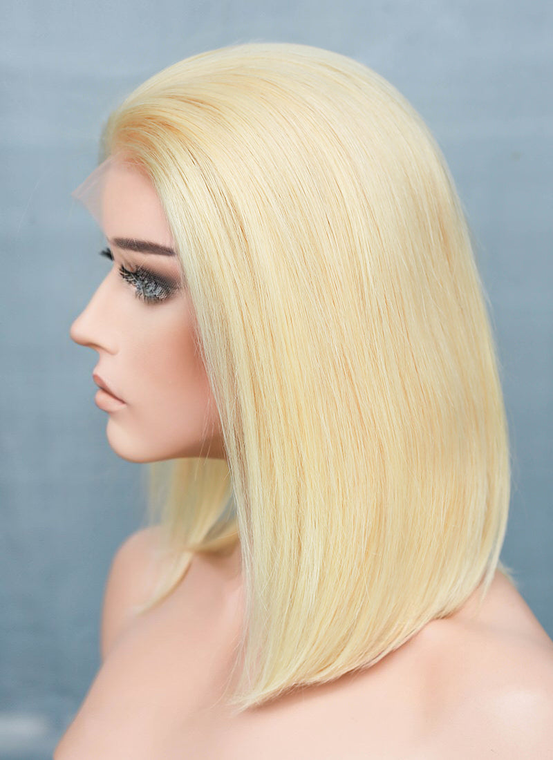 10" Medium Straight Bleach Blonde Bob Lace Front Remy Natural Hair Wig HH152