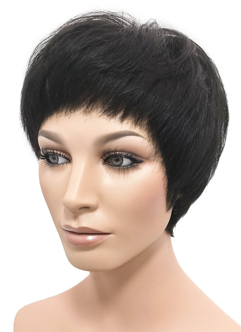 6" Short Layer Natural Black Mono Crown Remy Natural Hair Wig HH153 - wifhair