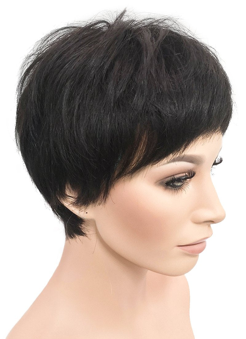 6" Short Layer Natural Black Mono Crown Remy Natural Hair Wig HH153 - wifhair