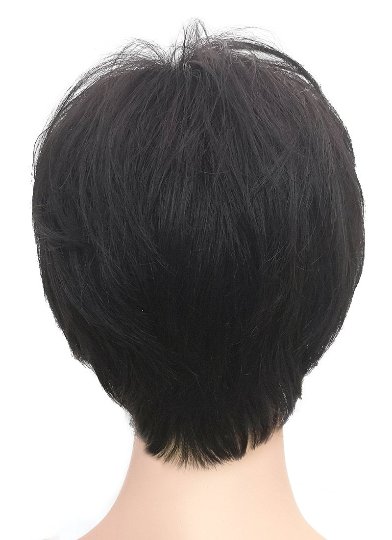 6" Short Layer Natural Black Mono Crown Remy Natural Hair Wig HH153 - wifhair
