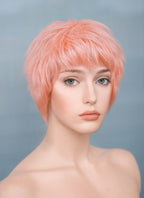 9" Short Layer Peach Pink Mono Crown Virgin Natural Hair Wig HH157