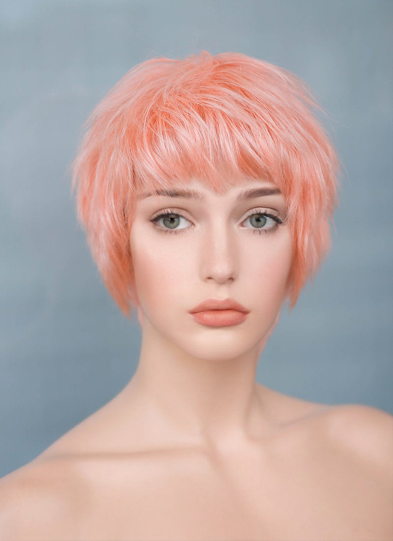 9" Short Layer Peach Pink Mono Crown Virgin Natural Hair Wig HH157