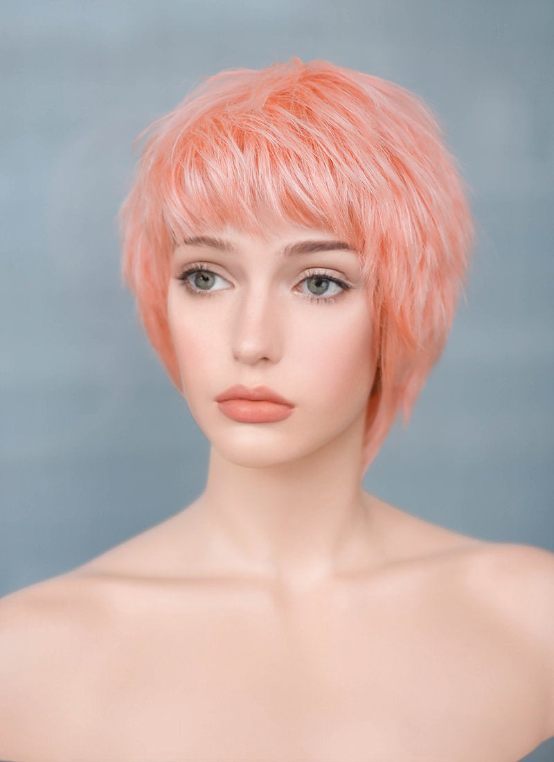 9" Short Layer Peach Pink Mono Crown Virgin Natural Hair Wig HH157