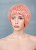 9" Short Layer Peach Pink Mono Crown Virgin Natural Hair Wig HH157