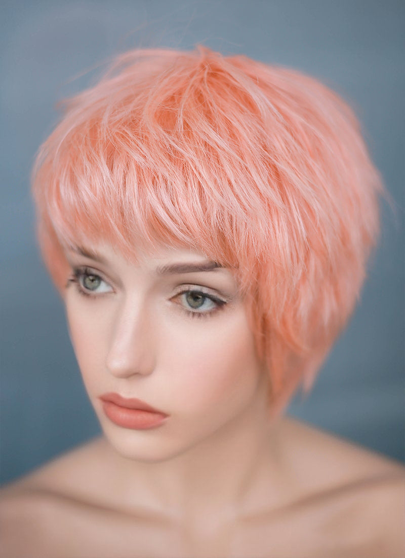 9" Short Layer Peach Pink Mono Crown Virgin Natural Hair Wig HH157