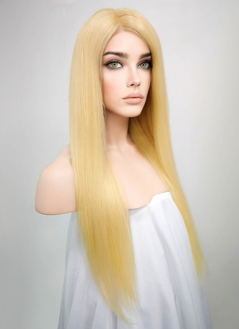 18" Long Straight Blonde Lace Front Remy Natural Hair Wig HH168