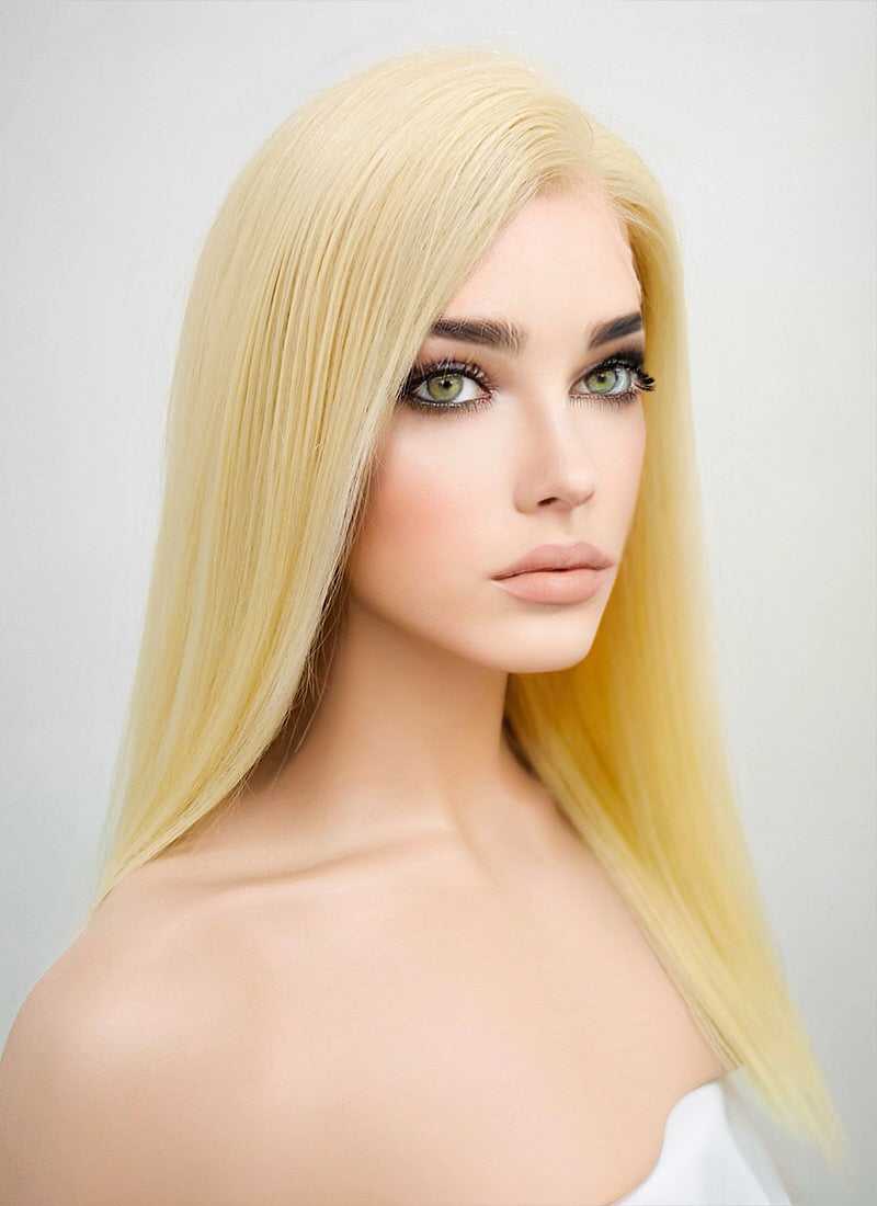 14" Long Straight Blonde Lace Front Remy Natural Hair Wig HH169
