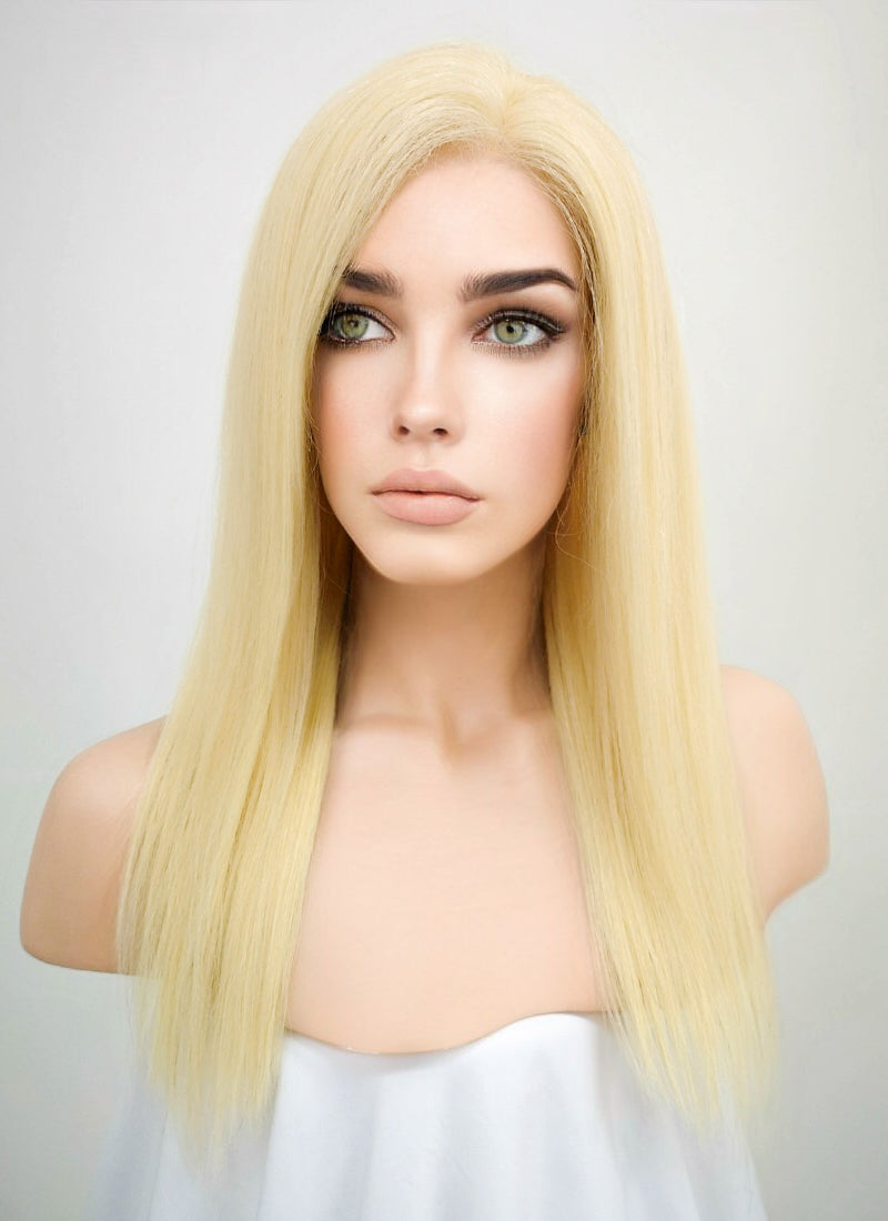 14" Long Straight Blonde Lace Front Remy Natural Hair Wig HH169