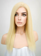 14" Long Straight Blonde Lace Front Remy Natural Hair Wig HH169
