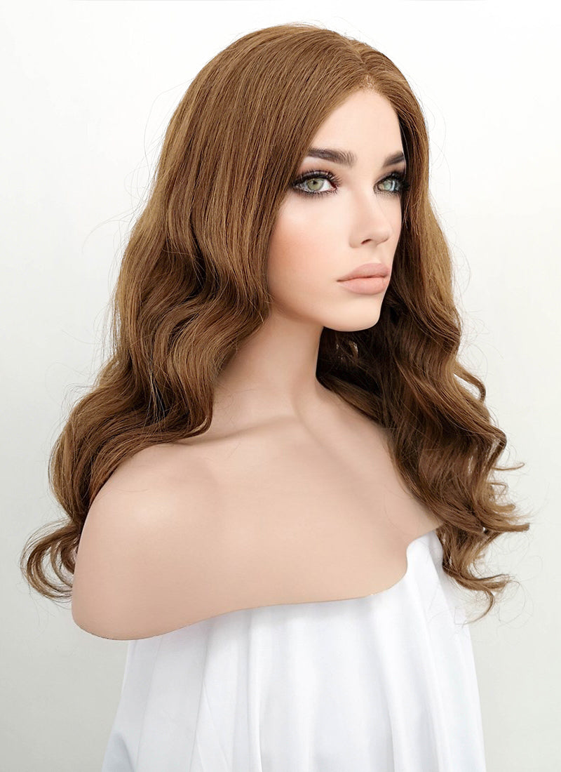 16" Long Wavy Brown Lace Front Remy Natural Hair Wig HH173