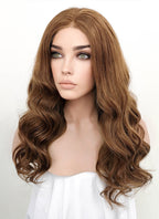 16" Long Wavy Brown Lace Front Remy Natural Hair Wig HH173
