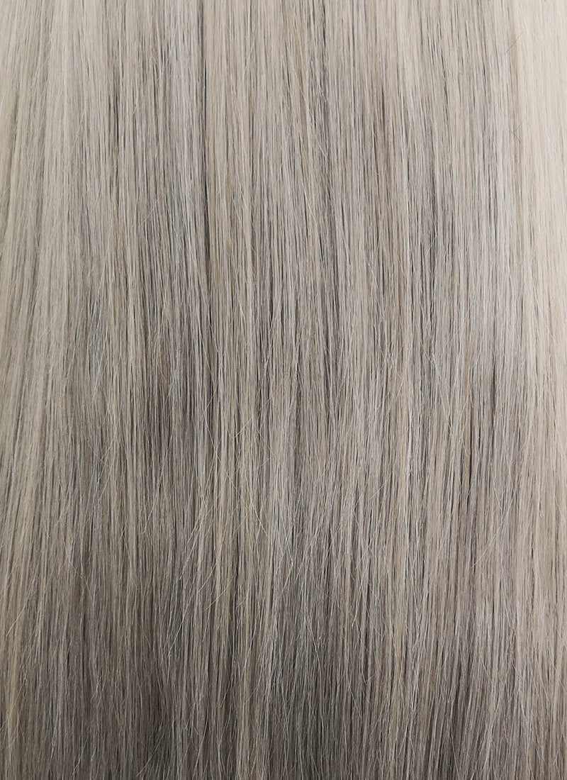 18" Long Straight Grey With Brown Roots Lace Front Remy Natural Hair Wig HH175 - wifhair