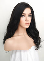 16" Medium Wavy Black Lace Front Remy Natural Hair Wig HH176