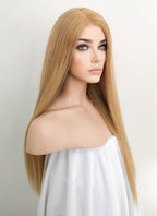 18" Long Straight Golden Blonde Lace Front Remy Natural Hair Wig HH178