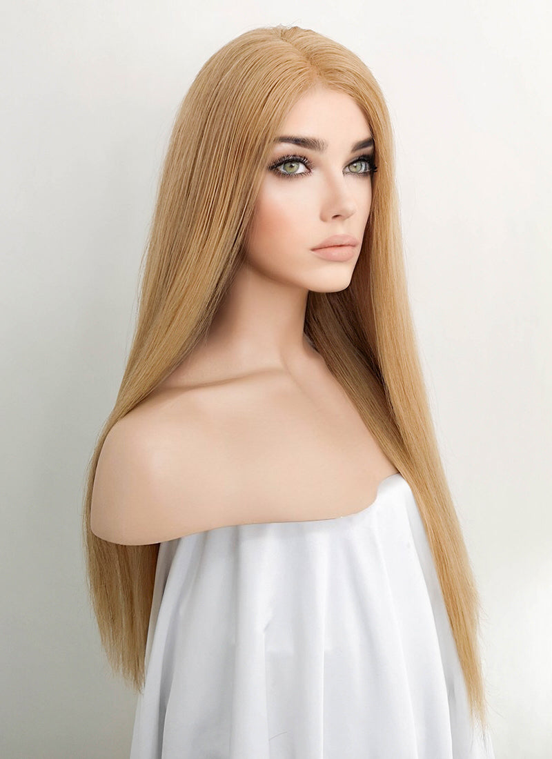 18" Long Straight Golden Blonde Lace Front Remy Natural Hair Wig HH178