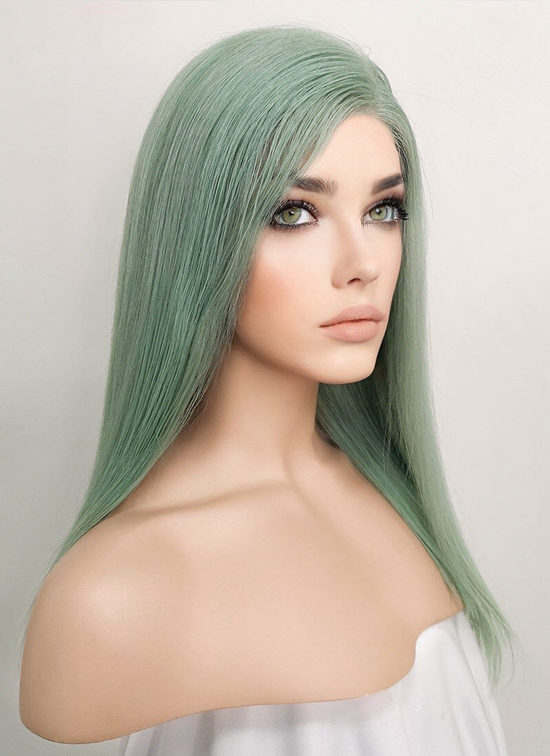 14" Medium Straight Light Green Lace Front Remy Natural Hair Wig HH179