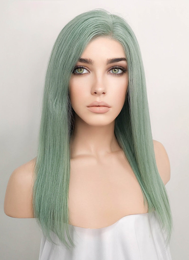 14" Medium Straight Light Green Lace Front Remy Natural Hair Wig HH179