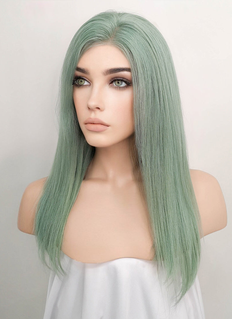 14" Medium Straight Light Green Lace Front Remy Natural Hair Wig HH179