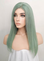 14" Medium Straight Light Green Lace Front Remy Natural Hair Wig HH179