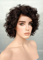 8" Short Curly Black Bob Lace Front Remy Natural Hair Wig HH183