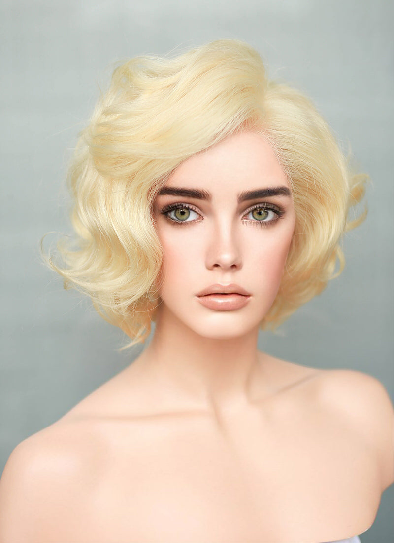 8" Short Curly Blonde Bob Lace Front Remy Natural Hair Wig HH185
