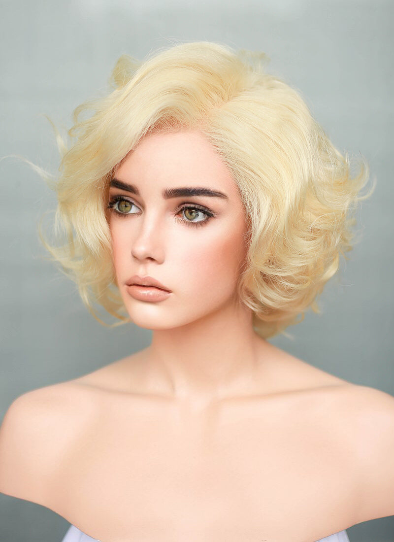 8" Short Curly Blonde Bob Lace Front Remy Natural Hair Wig HH185