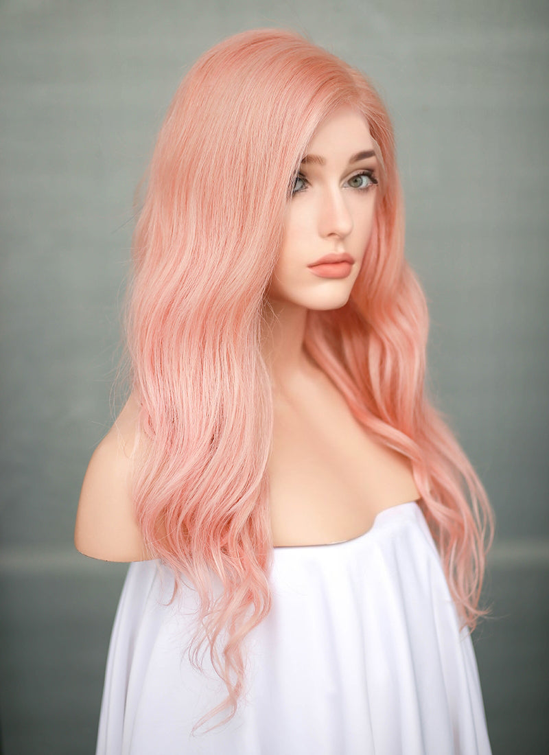 16" Medium Wavy Rose Pink Lace Front Remy Natural Hair Wig HH186