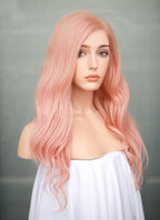 16" Medium Wavy Rose Pink Lace Front Remy Natural Hair Wig HH186